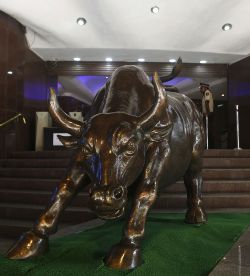 The Bull statue at the Bombay Stock Exchange