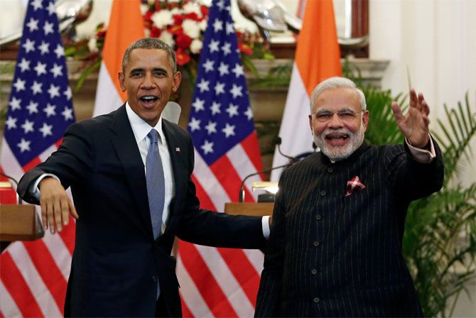 Prime Minister Narendra Modi, right, with then US President Barack Obama in New Delhi, January 25, 2015.