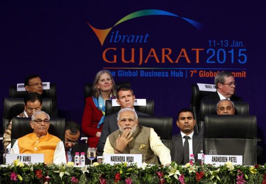 Prime Minister Narendra Modi at the Vibrant Gujarat 2015 event.