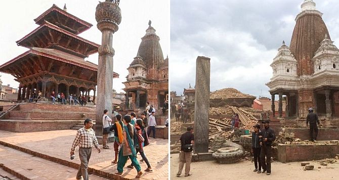 Image: The Hari Shankar temple before and after the quake.