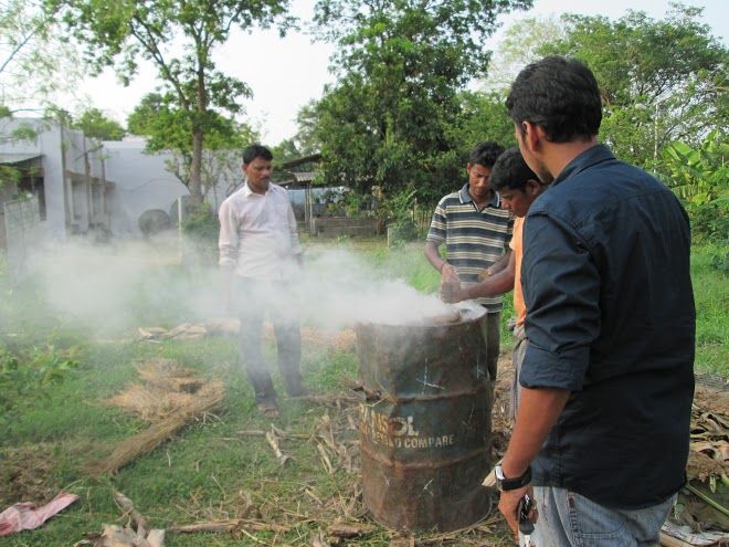 Abhishek Singhania (extreme right clockwise) experimenting with biochar