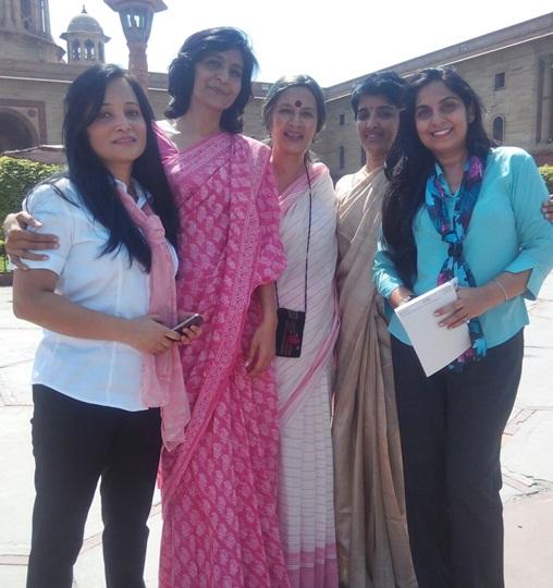 Retired commanders Sumitha Balooni, Saroj Kumari, Prasanna Edayilliam and Puja Chhabra with CPI-M leader Brinda Karat.