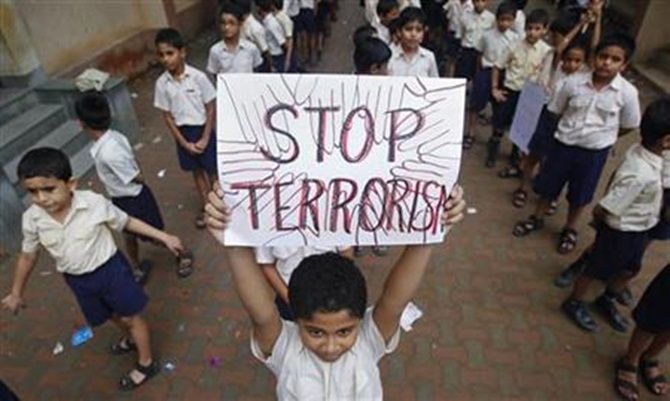 A student in a peace march in Mumbai