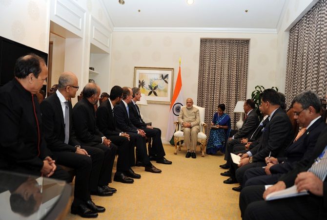Prime Minister Narendra Modi meets IT CEOs in San Jose