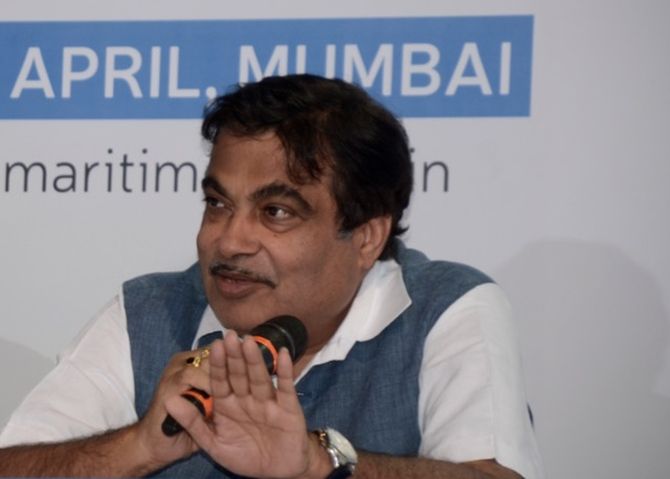 Minister for Shipping, Road Transport and Highways Nitin Gadkari addressing a press conference on the sidelines of Maritime India Summit 2016