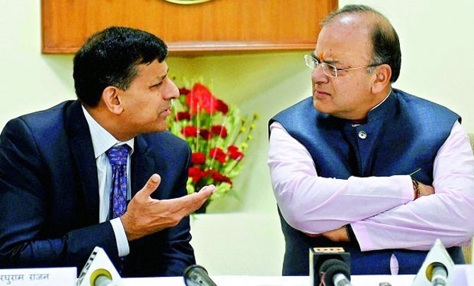 Reserve Bank of India Governor Dr Raghuram Rajan with Finance Minister Arun Jaitley