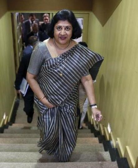 SBI Chairman Arundhati Bhattacharya, who was to retire on September 30, has had her tenure extended by a year, to supervise the bank's ongoing proposals, including the merger of the parent bank with its subsidiaries. Photograph: Reuters