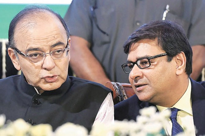 RBI Governor Dr Urjit Patel, right, with Finance Minister Arun Jaitley. Photograph: PTI Photo