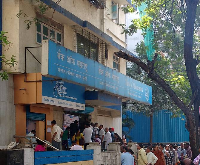 The queue outside the Bank of Maharashtra's Malad West branch on November 11.
