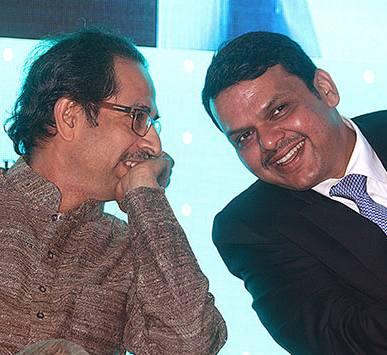 Shiv Sena President Uddhav Thackeray and Maharashtra Chief Minister Devendra Fadnavis at the Make In India Week in Mumbai