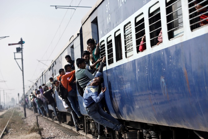 Passengers travel in a train