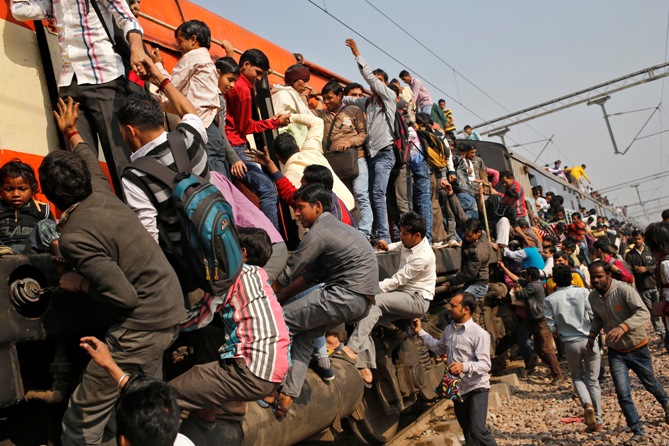 Passengers travel in a train