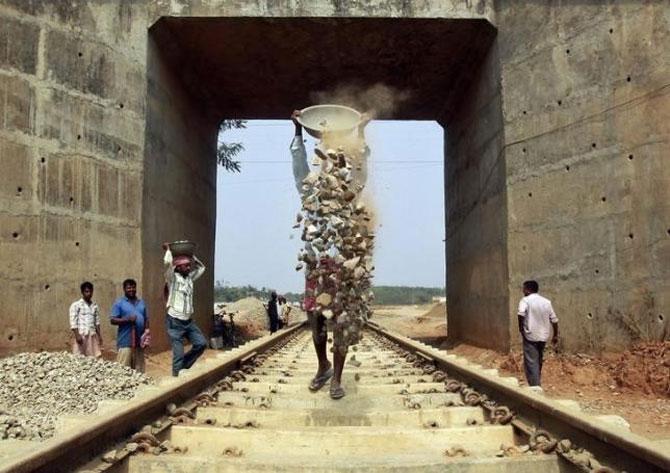 A railway track under construction