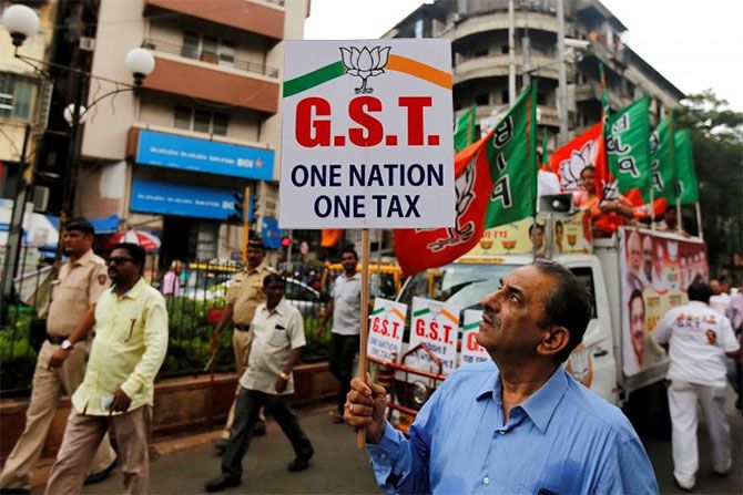 A Bharatiya Janata Party rally in support of GST in Mumbai. Photograph: Shailesh Andrade/Reuters