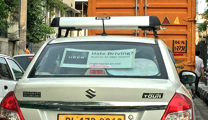 Uber's nifty advertising sign. Photo: @arifkhan7/Twitter