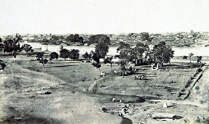 An 1866 photograph of Ahmedabad's walled city from Architecture at Ahmedabad, the Capital of Goozerat by British civil servant Theodore Cracraft Hope, who was in charge of Ahmedabad district and published three books on its archeological monuments. Photograph: Kind Courtesy Colonel Thomas Biggs/British Library