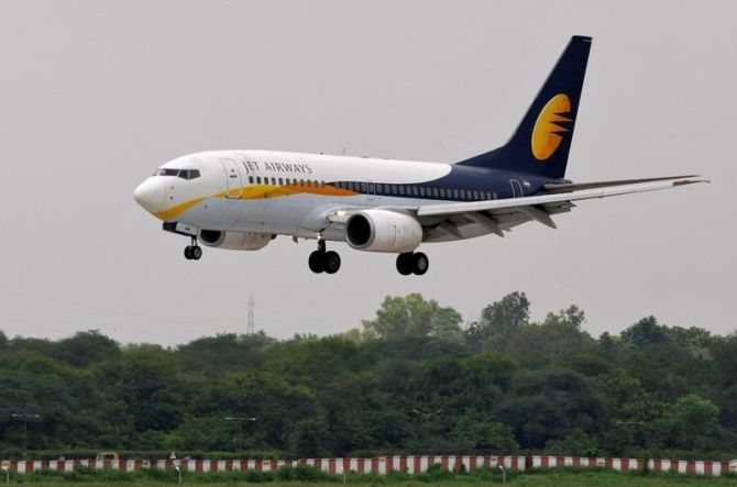 A Jet Airways plane about to land
