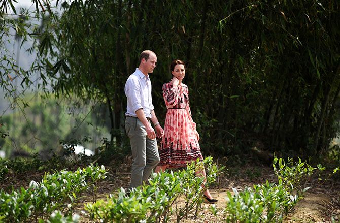 Britain's Prince William and his wife Catherine, the Duchess of Cambridge, visit a village tea garden in Kaziranga in the northeastern state of Assam, India. Photograph: Biju Boro/Reuters