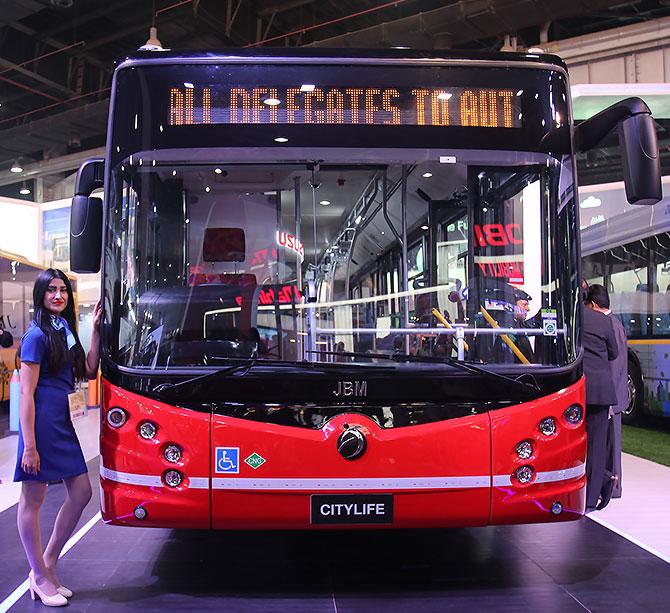 Busses and trucks at the Auto Expo 2018