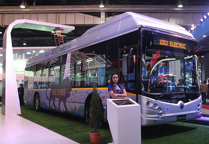 Busses and trucks at the Auto Expo 2018