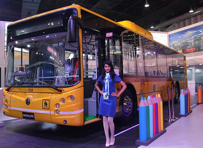 Busses and trucks at the Auto Expo 2018