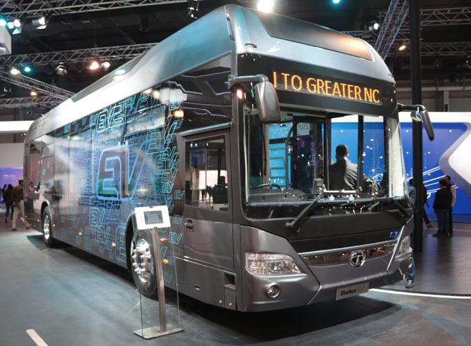 Busses and trucks at the Auto Expo 2018