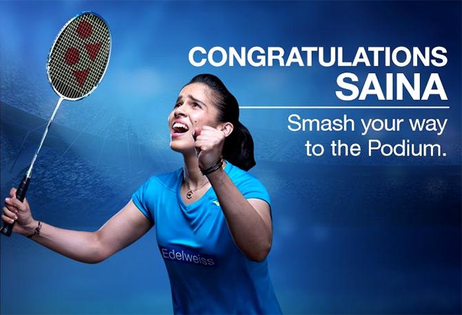 Support for badminton star Saina. Photograph: Courtesy @EdelweissFin/Twitter.