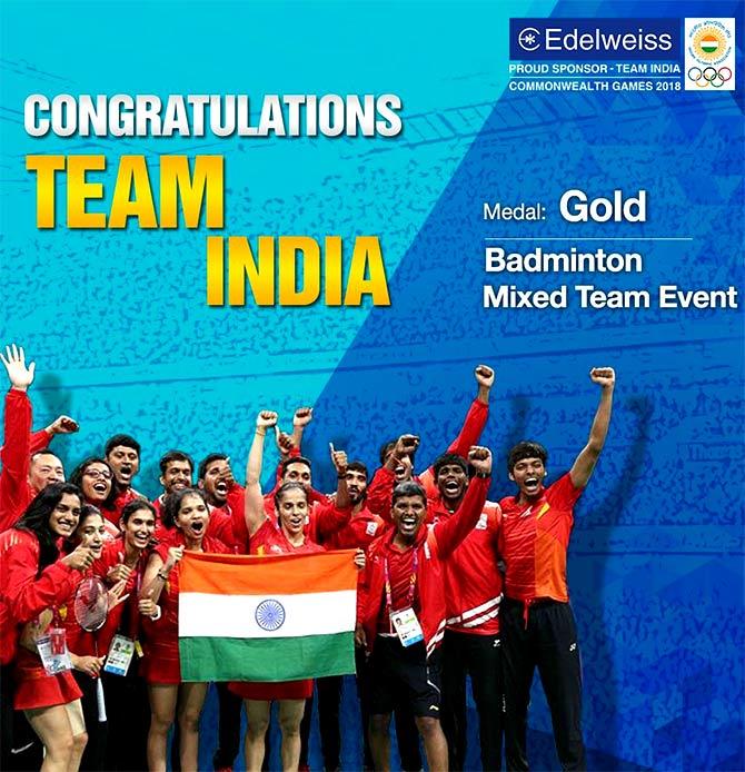 Honourng the badminton squad. Photograph: Courtesy @EdelweissFin/Twitter.