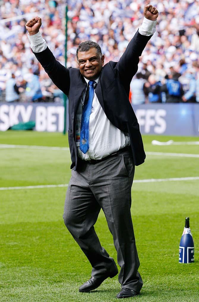 Queens Park Rangers chairman Tony Fernandes celebrates after winning the Football League Championship Play Off final at Wembley Stadium. Photograph: Action Images/Andrew Couldridge.