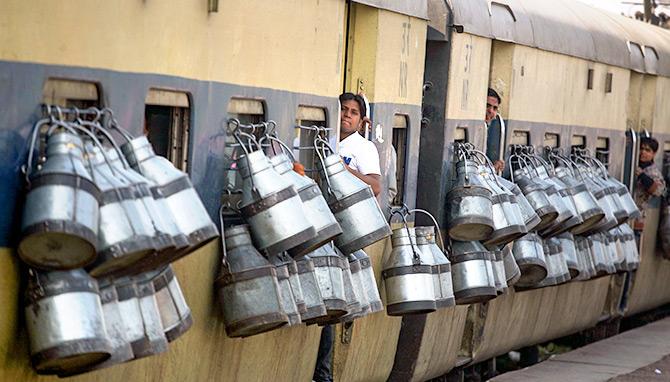 Milk headed to Ghaziabad. Photograph: Parivartan Sharma/Reuters.