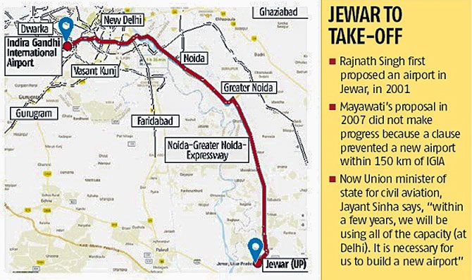 A map showing Jewar airport. Image: Kind courtesy Business Standard