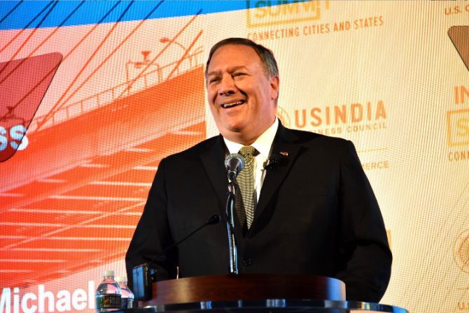 US Secretary of State Mike Pompeo addresses the US-India Business Council in Washington, DC