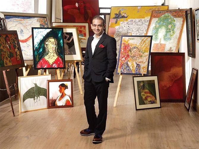 Nirav Modi with his collection of art in Mumbai before he fled. Photograph: Kind courtesy Nirav Modi/Facebook.