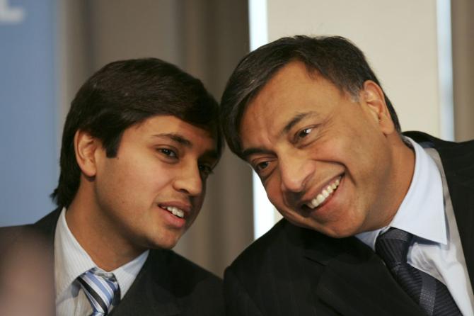 Aditya Mittal, son of President and Group CFO, Lakshmi Mittal, leaving the  Pavillon Gabriel after a press conference, in Paris, France, on January 30,  2006. Lakshmi Mittal hold a press conference following