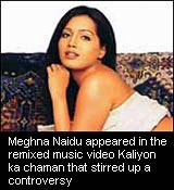 Meghna Naidu appeared in the remixed music video Kaliyon ka chaman that stirred up a controversy