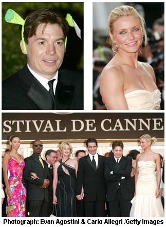Mike Myers, Cameron Diaz with Eddie Murphy, Antonio Banderas and Melanie Griffith at the 57th Cannes Film Festival