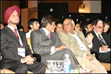 FICCI President Onkar S Kanwar, Amitabh Bachchan, Yash Chopra and Chairman of Zee Telefilms Ltd Subhash Chandra