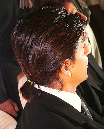 Shah Rukh Khan, with ponytail