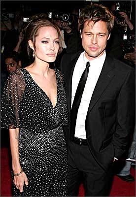Angelina Jolie and Brad Pitt at the premiere of Jolie's new film, A Good Shepherd on December 11
