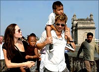 Angelina Jolie with Brad Pitt and her children