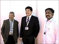 Filmmaker Mani Ratnam, producer Shankar and director Vasantha Balan pose for a picture.