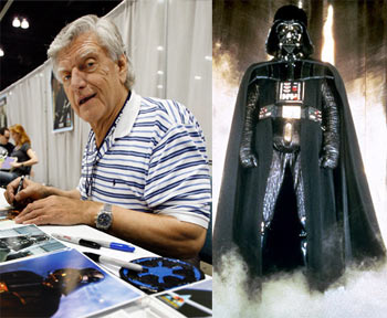 Left: David Prowse. Right: As Darth Vader in Star Wars
