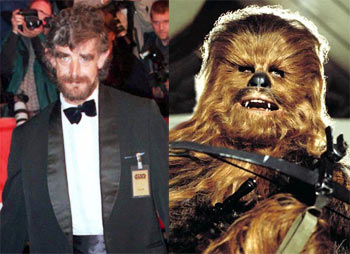 Left: Peter Mayhew. Right: As Chewbacca in Stars Wars