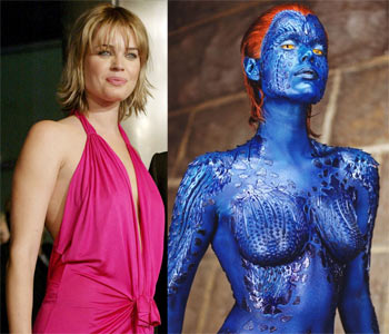 Left: Rebecca Romijn. Right: As Mystique in X-Men