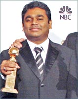 Rahman poses with his Golden Globe award