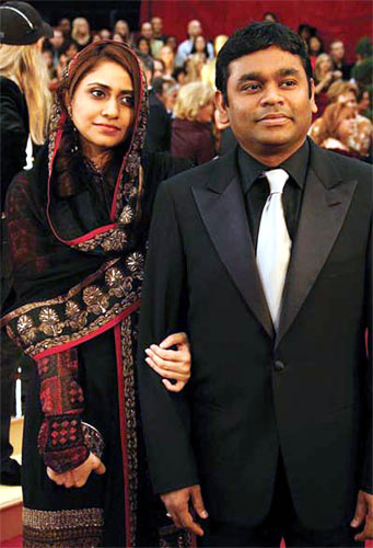 A R Rahman and his wife Saira at the Oscar Awards Ceremony