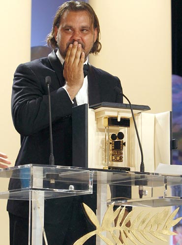 irector Warwick Thornton reacts after receiving the Camera D'Or award