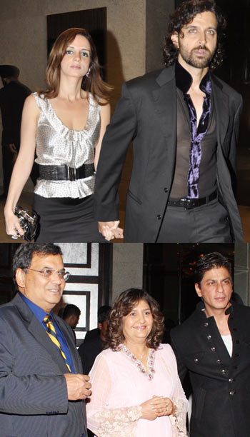 Top: Suzanne and Hrithik Roshan. Below: Subhash Ghai, wife Rehana and Shah Rukh Khan