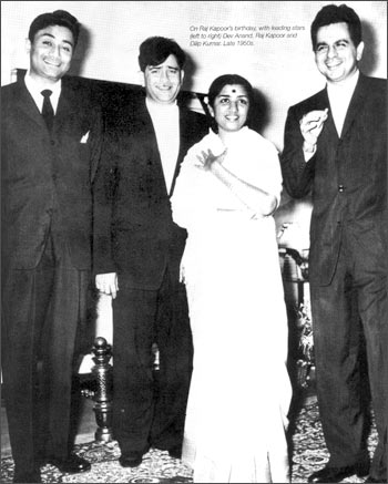Lata Mangeshkar with Dev Anand, Raj Kapoor and Dilip Kumar