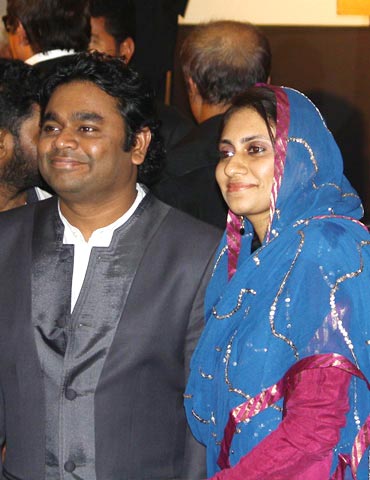 A R Rahman with wife Saira at the music launch